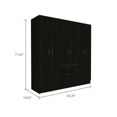 Tuhome Mitu Six Doors Armoire, Seven Interior Shelves, One Drawer, Rod, Black/White CLW5954